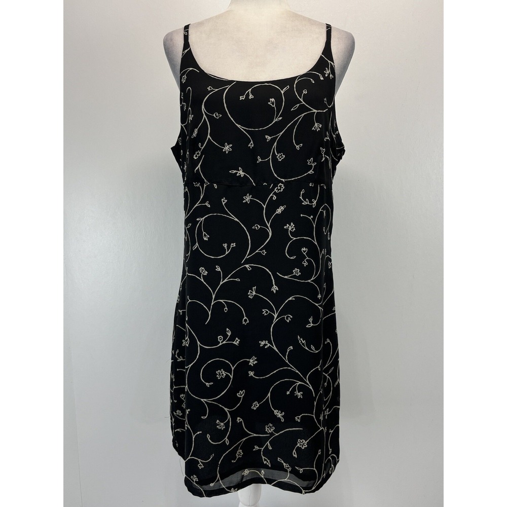 Vtg Old Navy Y2K Dress Sz 12 Black Slip Mini Sleeveless Grunge Milkmaid Bust